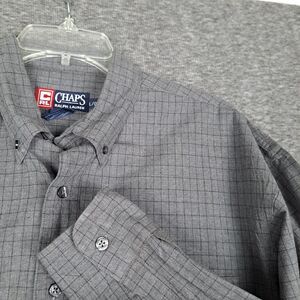 Chaps Ralph Lauren VTG Men’s Long Sleeve Button Up Shirt Gray Windowpane Large